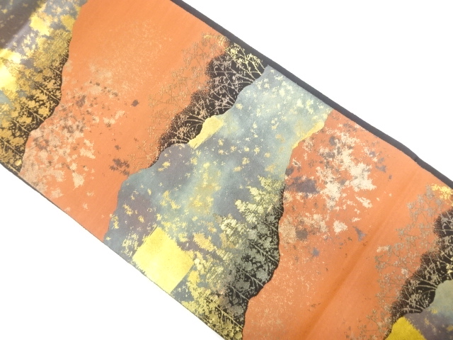 引箔道長取に樹木模様織出し袋帯